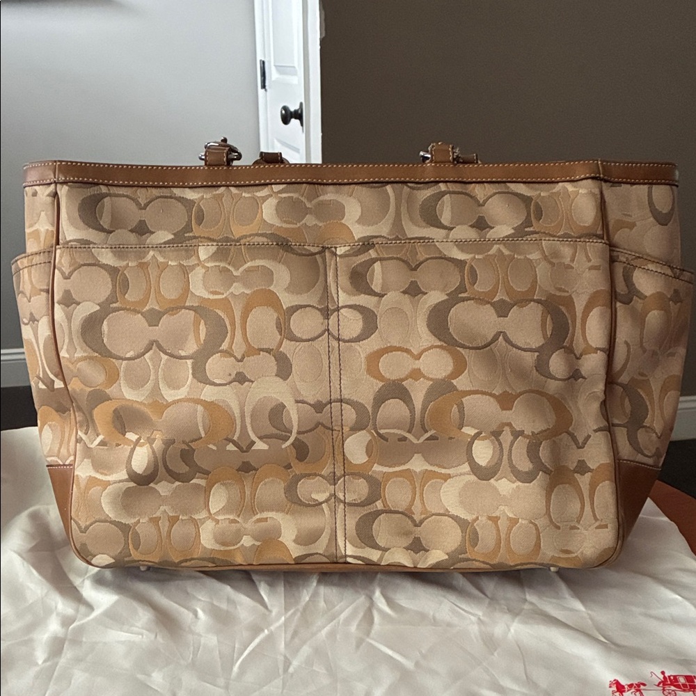 Coach Tan and Brown Signature Tote/Diaper Bag